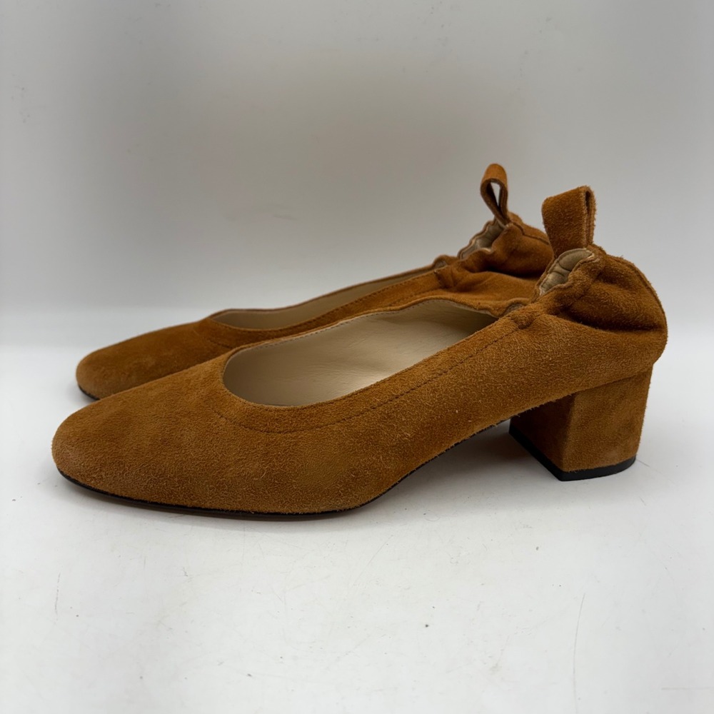Everlane Day Heel Cognac Brown Suede Block Heel Pump Made in Italy Size 7.5 - Picture 2 of 9